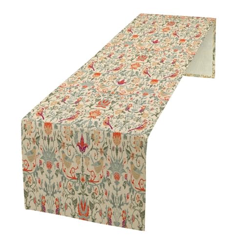 William Morris Floral Table Runner, Vintage Flowers Boho Botanical Flowers Birds Printed Linen Table Runner for Home Kitchen Dining Table Decoration,13x36 Inch - color: Style, size: 13"W x 36"L (Pack of 1)