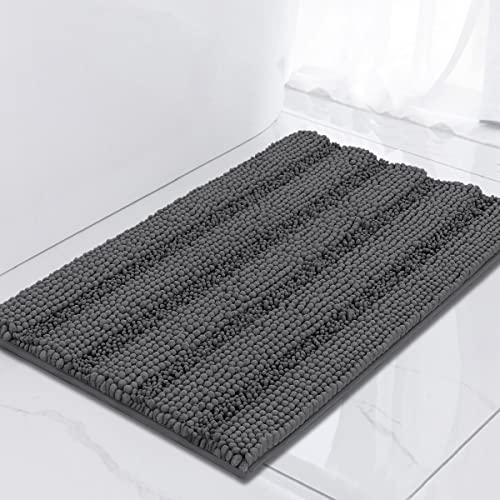 Turquoize Small Bathroom Rug 17x24, Soft Absorbent Chenille Bath Rug, Gray - color: Charcoal Gray, size: 17" x 24"