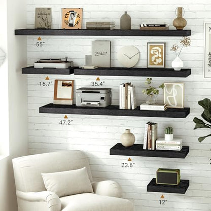 Vivelove Black Floating Shelves, 12 X 12 Inches Deep, Set of 2 - color: Black, size: 12”wx12”dx1.5”h