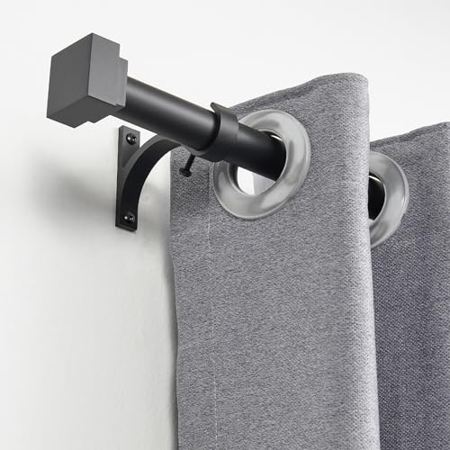 Single Curtain Rods for Windows 144 to 164 Inch(12-13.6ft),1 Inch Diameter Adjustable Heavy Duty Drapery Rods,with Modern Square Aluminum Alloy Finials,Matte Black - color: Matte Black, size: 144-164"