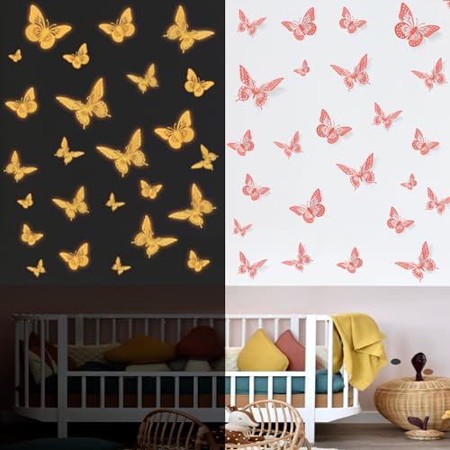 SAOROPEB Glow in The Dark 3D Butterfly 24 Pcs Orange Butterfly Stickers - color: 24 Pcs, Glowing Orange