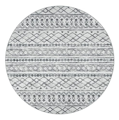 KUTA Boho Geometric Washable Circle Rug 3Ft Grey Moroccan Washable - color: Grey, size: 3' (Round)