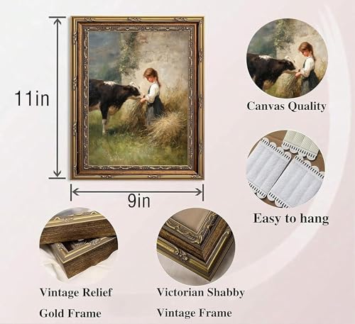 Kouserlin Farmhouse Girl Framed Wall Art Girl With cow Wall Decor 9×11 Inch - color: 【 Girl Feeding Cow】, size: 11''L×9''W