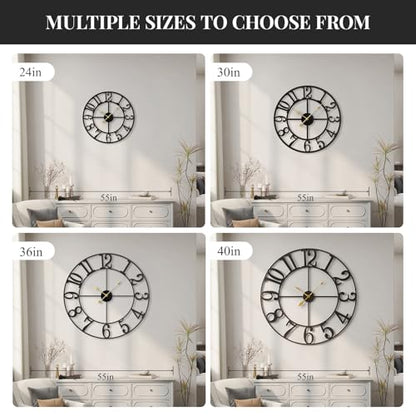 Cuspin Extra Large Wall Clock 40 Inch Black Metal Clock for Living Room - color: Black Arabic Number, size: 40 Inch