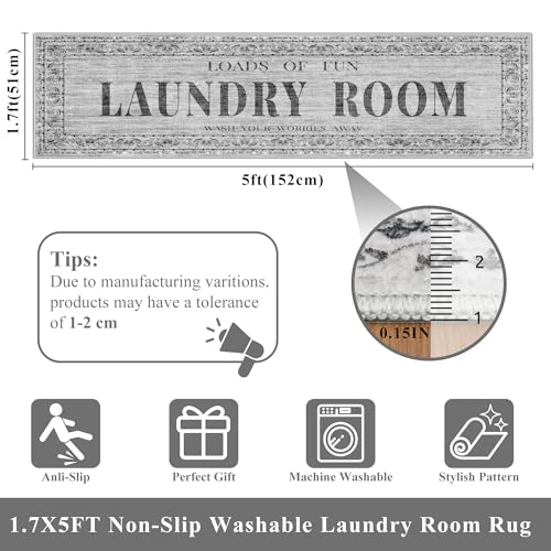 20"x60" Non-Slip Laundry Room Rug: Washable Rug for Laundry Room Mudroom Bathroom - Vintage Distressed Mat Farmhouse Home Decor - Durable Stain Resistant Floor Carpet for High-Traffic Area 20"x60"Grey - color: Grey, size: 1'8" x 5' (Rectangular)
