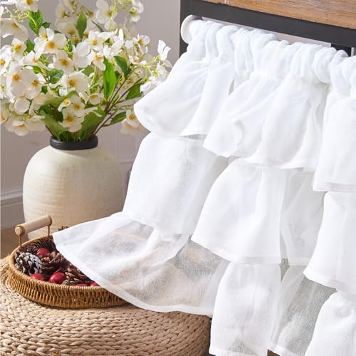 jinchan Ruffled Valance Curtain Shabbychic Farmhouse 18 Inch 1 Panel White - color: *Breeze White