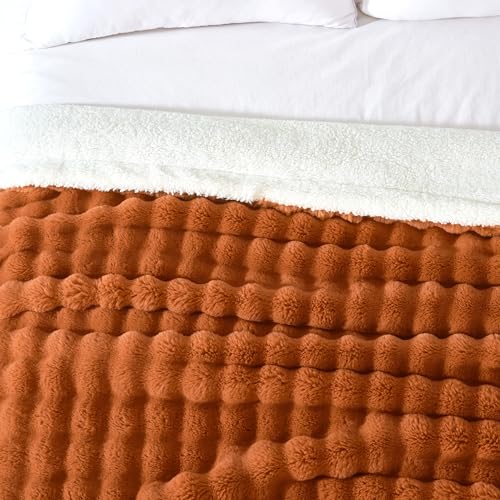 50"x60" Ultra-Soft Fuzzy Faux Fur Throw Blanket, Rust - color: Bubble Rust, size: Throw (50" x 60")