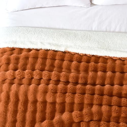 50"x60" Ultra-Soft Fuzzy Faux Fur Throw Blanket, Rust - color: Bubble Rust, size: Throw (50" x 60")
