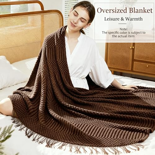 Blagic Soft Knitted Throw Blanket for Couch and Bed,Brown,50"x60" - color: Brown, size: 50 × 60 in