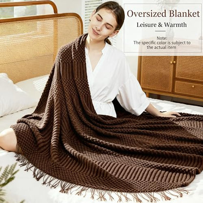 Blagic Soft Knitted Throw Blanket for Couch and Bed,Brown,50"x60" - color: Brown, size: 50 × 60 in