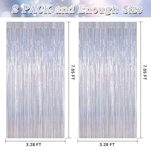 ZATAYE 2 Pack Glitter Silver New Years Eve Foil Curtain Decorations - color: Glitter Silver, size: 2 PCS
