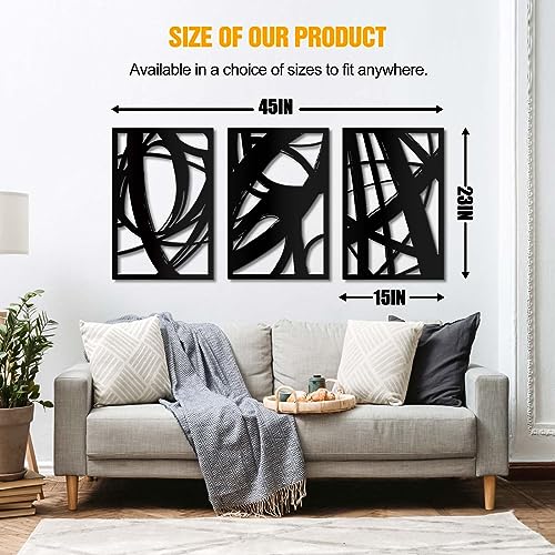 3Pcs Abstract Black Metal Wall Art Minimalist Line Art Decor 23x15in Black - size: 45in*23in
