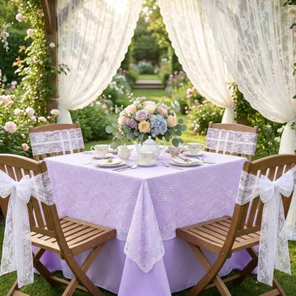 Rustic White Wedding Tablecloths Lace Chic Rectangular Embroidered Fabrics - color: Solid White, size: 120" x 60" (1Pc Rectangular)