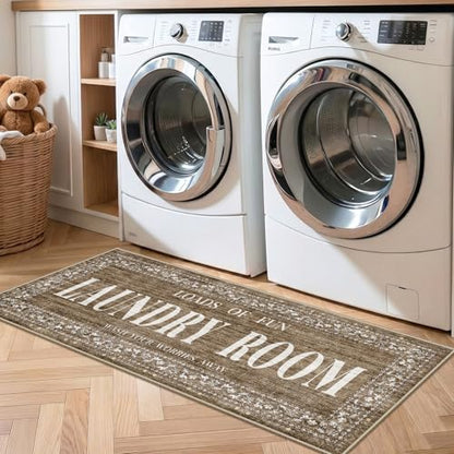 TOPRUUG Laundry Room Rug Runner 20"x48", Non Slip Washable Laundry Mat - color: Brown, size: 1'8" x 4' (Rectangular)