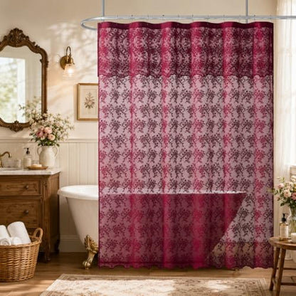 TUDECO Extra Long Dark Red Shower Curtain with Valance, 72W x 90L Inch - color: Burgundy, size: 72"W x 90"L (Pack of 1)