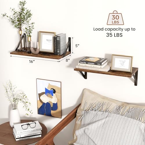 Axeman Floating Shelves for Wall, 16'' x 8'' Brown Wall Shelves Set of 2 - color: Rustic Brown, size: 16 Inch