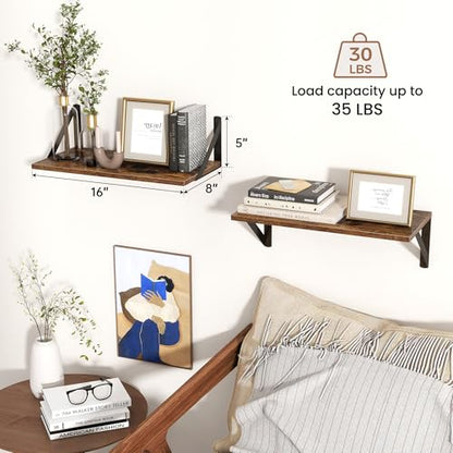 Axeman Floating Shelves for Wall, 16'' x 8'' Brown Wall Shelves Set of 2 - color: Rustic Brown, size: 16 Inch