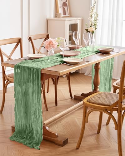 Pureegg 3 Pack Cheesecloth Table Runner 120 Inch Sage Green - color: Sage Green, size: 120" - 3 Packs