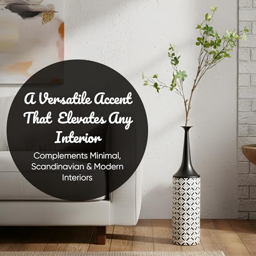 Leewadee Large Floor Vase 26 inches Metal for Pampas Grass, Dried Flowers - color: Black, White