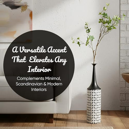 Leewadee Large Floor Vase 26 inches Metal for Pampas Grass, Dried Flowers - color: Black, White