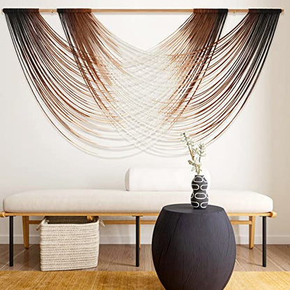 Macrame Wall Hanging Brown Dip Dyed Boho Fiber Art Decor 57"W*35"L - color: Brown