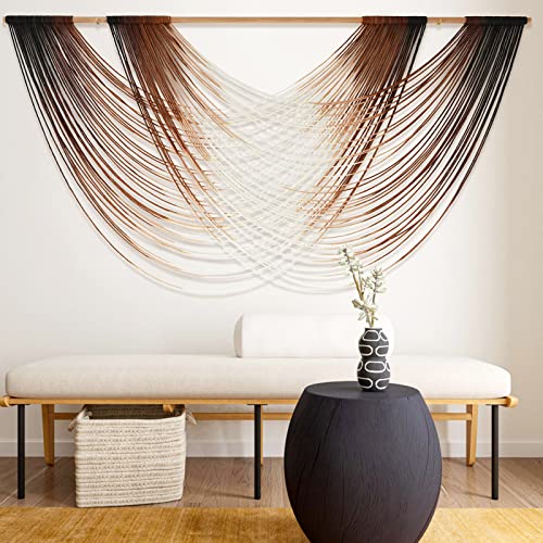 Macrame Wall Hanging Brown Dip Dyed Boho Fiber Art Decor 57"W*35"L - color: Brown