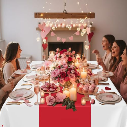 Smiry Disposable Rectangle Plastic 54 x 108 Inch Table Cloth 3 Pack - color: White and Red