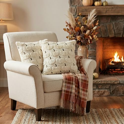 AVOIN colorlife Beige Fall Pumpkin Throw Pillow Covers 18x18 Inch - color: Beige, size: 18" x 18" (Pack of 2)