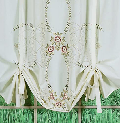 Today's Curtain Verona Reverse Embroidery Tie-Up Shade, 63", Ecru/Rose, 50" W X 63" L - color: Ecru/Rose, size: 50"W x 63"L (Pack of 1)