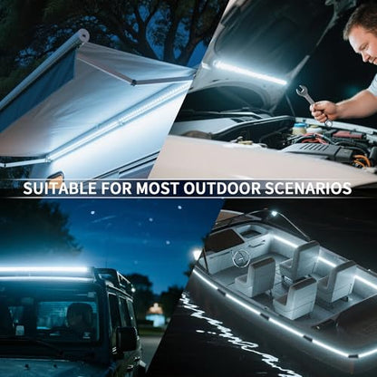 12V LED Light Bar Kit, 2 Bars White & 2 Bars Amber Adjustable Brightness RV Camping Lights - Waterproof IP67, Magnetic & Strap Mount, Portable Lighting for Tent, Car, Trailer, Boat, Truck, Off-Road - color: Amber light/silvery