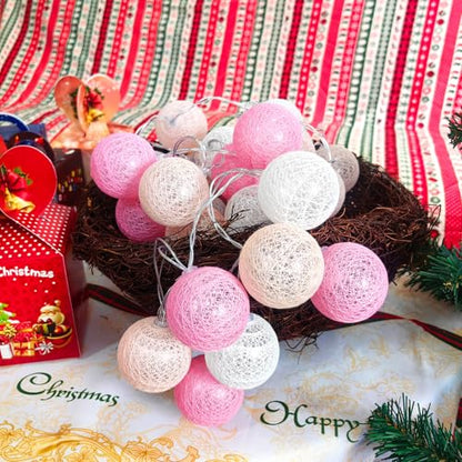 Gardeningwill 3M/10Ft 30 Pink White Ball LED Xmas Wedding Battery Operated String Fairy Light - color: Pink White