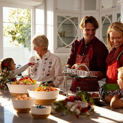 HASENSE Ceramic Serving Bowls Set of 4, 2.1/1.5/1.0/0.5 Qt White & Terracotta Stoneware Mixing Bowls, Farmhouse Bowls for Cooking, Prepping, Salad & Soup, Dishwasher & Microwave Safe, Serving Dishes - color: White, size: 84+65+40+20 oz