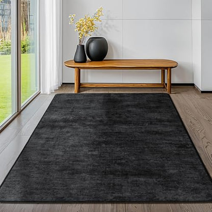 4x6 Washable Area Rug, Black Solid Area Rugs for Living Room & Bedroom - color: Black, size: 4' x 6' (Rectangular)