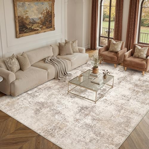 HUGEAR 8x10 Brown Abstract Washable Area Rug for Living Room - color: Brown, size: 8' x 10' (Rectangular)