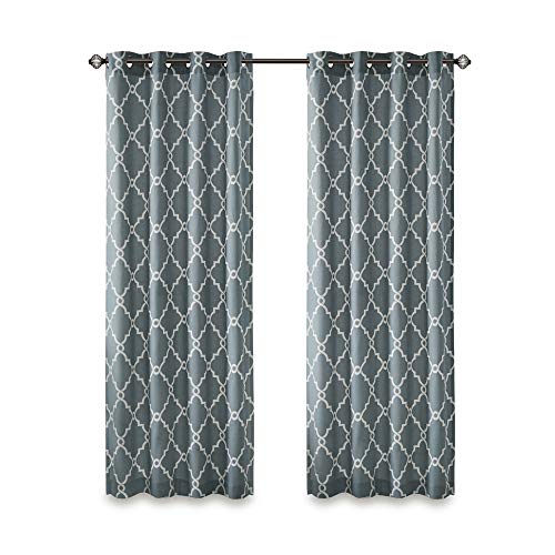 Madison Park Fretwork Print Window Curtain 1 Panel, 50x63 Blue/White - color: Blue/White, size: 50"W x 63"L (Pack of 1)
