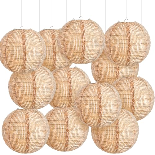Hortsun 12 Pcs Print Burlap Paper Lanterns Classroom Decor,12 Inch - size: 12 Inch