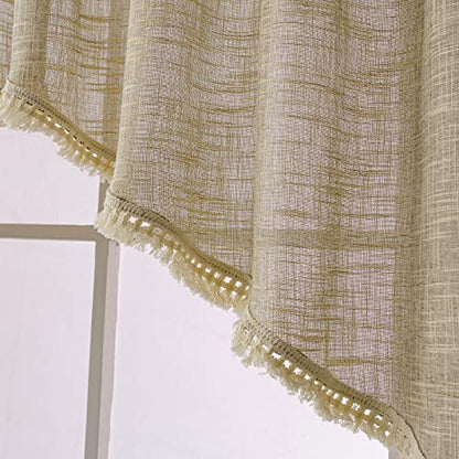 Beda Home Tassel Linen Textured Swag Curtain Valance, Taupe, 36 x 45 in - color: Taupe, size: 36"W x 45"L (Pack of 2)