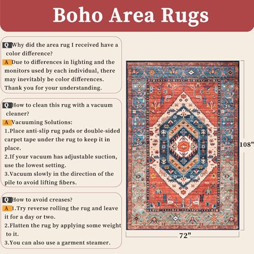 SERISSA 6x9 Washable Non Slip Boho Area Rug for Living Room，Rust - color: Rust/Multi, size: 6' x 9' (Rectangular)