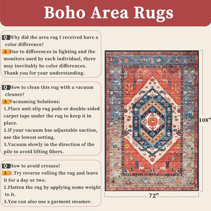 SERISSA 6x9 Washable Non Slip Boho Area Rug for Living Room，Rust - color: Rust/Multi, size: 6' x 9' (Rectangular)