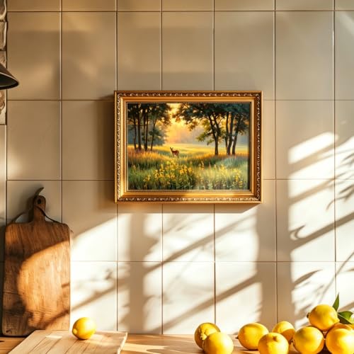 Vintage Framed Canvas Wall Art, Peaceful Natural Landscape Wall Decor Pictures, Woodland Wildlife Artwork Painting for Bedroom Living Room Home Decoration - color: Forest and Deer, size: 12*16