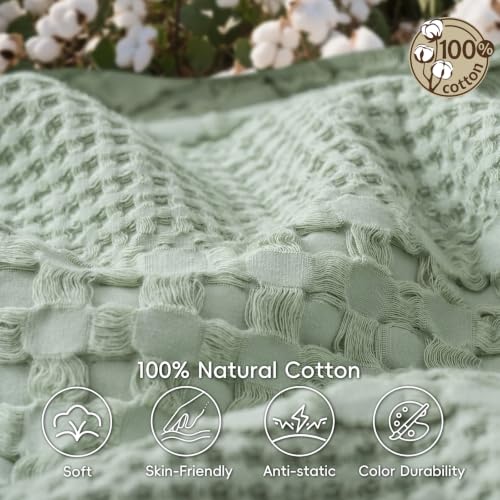 PHF Lightweight 100% Cotton Waffle Throw Blanket for Couch, Mint Green - color: Mint Green, size: Throw(50"x60")