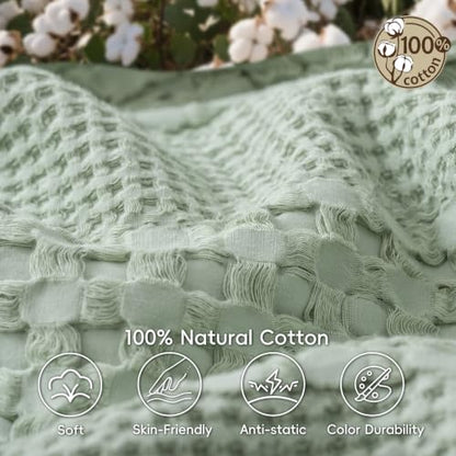 PHF Lightweight 100% Cotton Waffle Throw Blanket for Couch, Mint Green - color: Mint Green, size: Throw(50"x60")