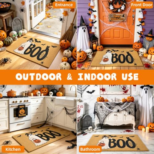 Halloween Welcome Mat Spooky Boo Non-Slip Front Door Mat, 17x29 in - color: Spooky Boo