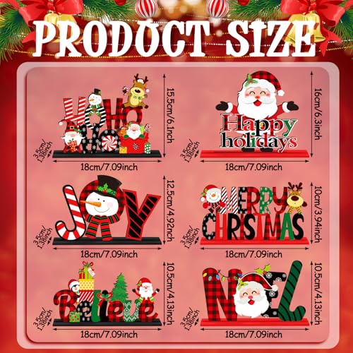 Hoolerry 6 Pcs Christmas Table Sign Decorations Wooden Centerpiece