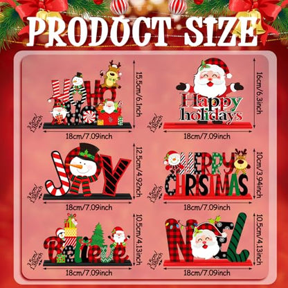 Hoolerry 6 Pcs Christmas Table Sign Decorations Wooden Centerpiece