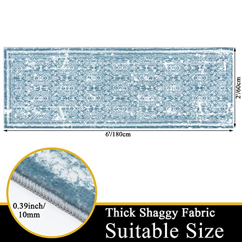 Vaukki Hallway Runner 2x6 ft, Cyan Vintage Shaggy Soft Kitchen Rug - color: Cyan, size: 2' x 6'(Runner)