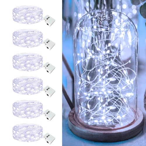 6 Pack Fairy Lights Battery Operated - 7ft 20 Led Twinkle Lights 3 Modes, Bulk Mini String Lights Waterproof for Mason Jars Vases DIY Party Wedding Decoration Christmas -Cool White - color: Cool White, size: 6 Pack