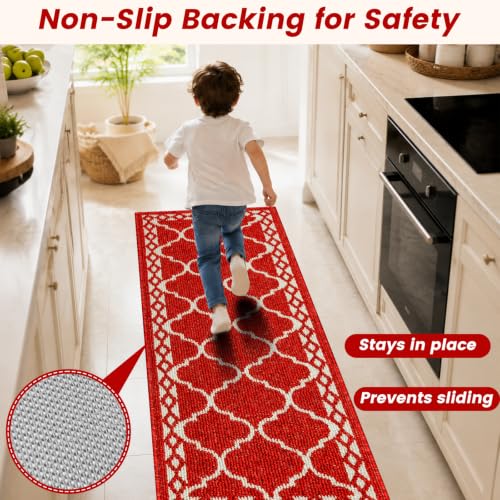 3 Piece Kitchen Rugs, Non Slip Waterproof Mats for Home(Red) - color: Red, size: 3-SET