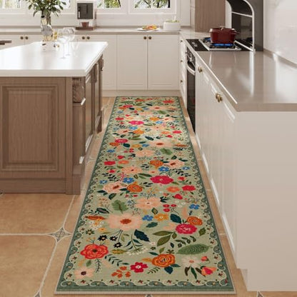 Rugcomf Runner Rug 2'7"x12' Washable, Green - color: Green, size: 2'7" x 12' (Rectangular)