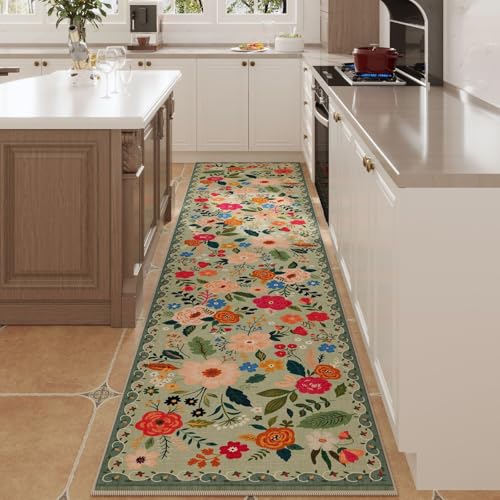 Rugcomf Long Hallway Runner Rug 2'7"x14' Washable, Green - color: Green, size: 2'7" x 14' (Rectangular)